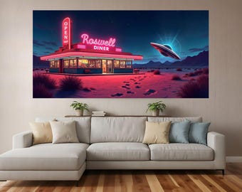 UFO at the Roswell Diner 1 - wall art print