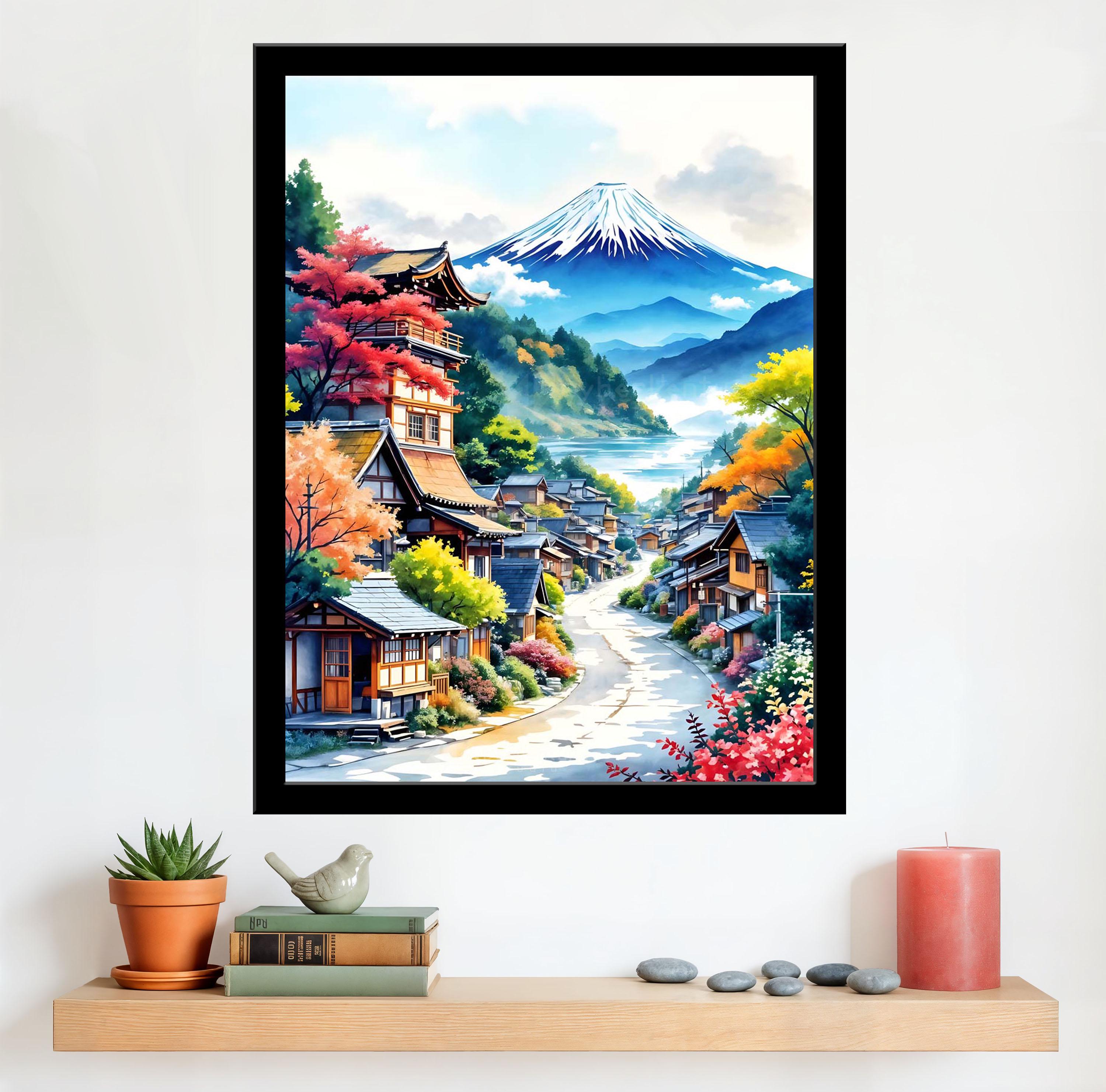 Japanese Village With Mount Fuji Watercolor 2 - Wall Art Print - Etsy