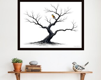 Leafless Tree and Songbird - wall art print