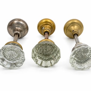 Vintage Glass Door Knobs | Faceted Clear Glass, Brass, Steel Hardware