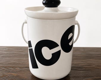 Vintage ijsemmer wit zwart grafisch | Modern bargerei uit het midden van de eeuw met deksel en handvat | Retro 60s 70s IJscontainer, minimalistisch bardecor
