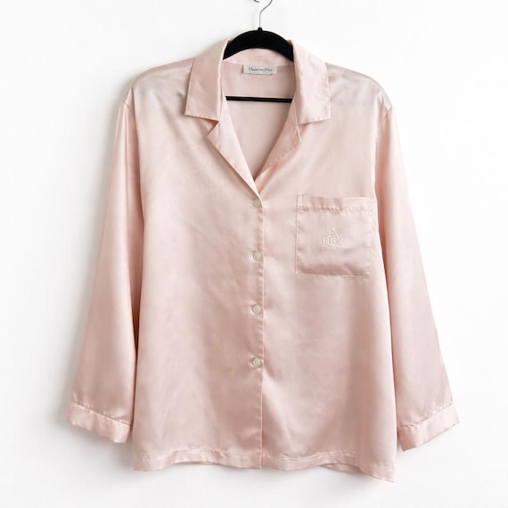 Vintage Christian Dior Satin Pajama Top – Blush Pink – Designer 