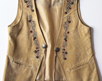 Vintage Pendleton Suede Vest Small Western Embroidered Beaded Cowgirl Boho Ranchwear