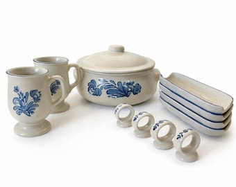 Vintage Pfaltzgraff Stoneware Set | Blue Floral Cottage Kitchen
