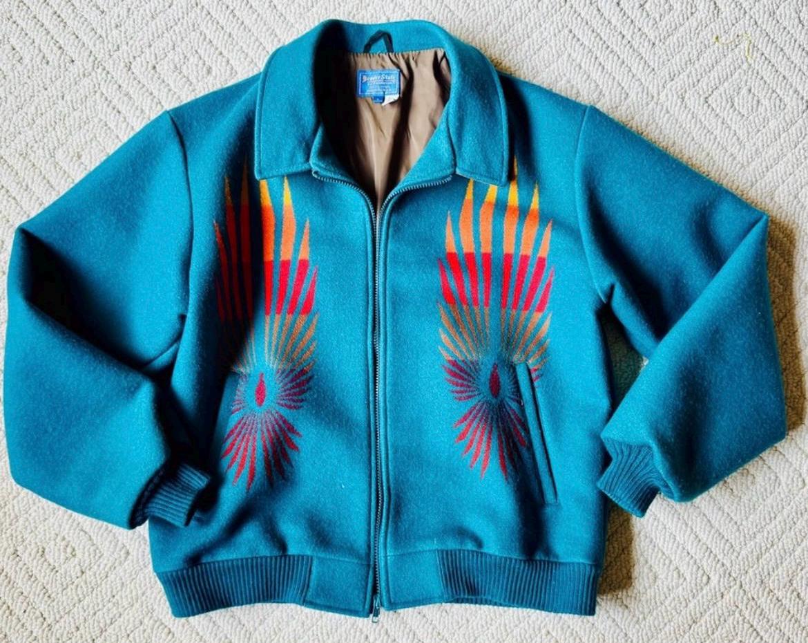 Vintage Beaver State Pendleton Bomber Jacket – Size Large – Teal