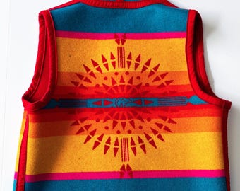Chaleco reversible estilo suroeste vintage / Chaleco con cuello chal de mezcla de lana / Ropa de rancho del oeste / Inspirado en Pendleton / Unisex