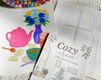 Bold Easy Adult Coloring Book Cozy Chaos Messy Home Scenes Stress Relief Unwind Art Therapy Relaxation Gift Printable PDF Instant Download