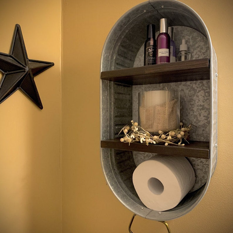 Galvanized Wash Tub With Shelves Wall Hanging Shelf Etsy