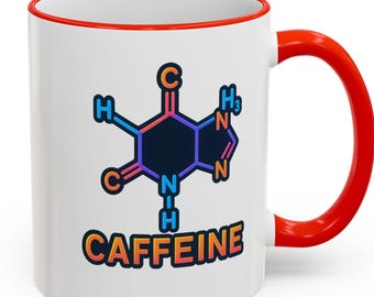 Koffeintasse - Kaffeetasse mit Akzentrand und Griff, 11 Unzen oder 15 Unzen