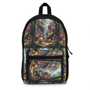 Happy Forest Robots Backpack – Whimsical Woodland Robot Art, Creative Everyday Bag