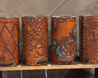 Custom Leather Tooled Koozies