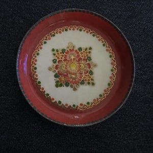 Vintage Steinbock Email Austria Handmade Trinket Dish Red Floral
