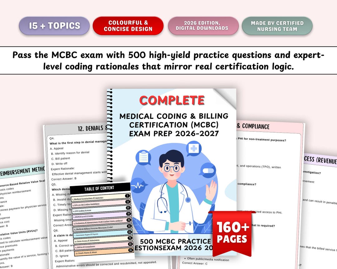 Medical Coding & Billing Certification (MCBC) Exam Test Pep 500 Practice Questions 2026 2027 ...