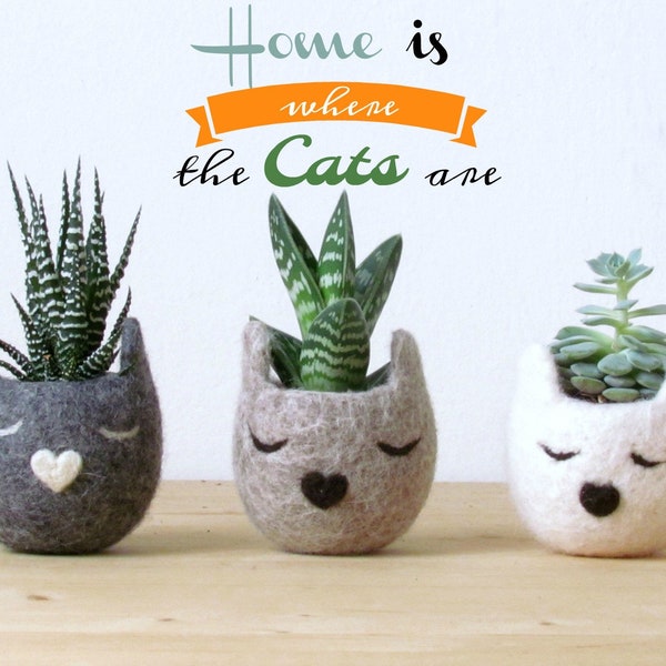 Cat lover gift for her | Wool 7th anniversary gift for pet lover, indoor planters, Valentine gift, housewarming new home decor, coworker