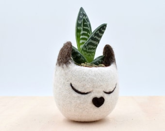 Siamese cat lovers | 7th Anniversary gift for her, home decor, pet lover, Mini succulent planter, Cat planter, Small pot, Christmas gift