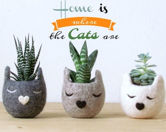 Cat lover gift for her | Wool 7th anniversary gift for pet lover, indoor planters, Valentine gift, housewarming new home decor, coworker