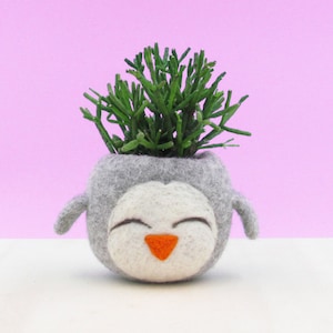 Happy penguin planter |  Unique gift for her, cactus planter, mini succulent  planter, nursery decor, mother day gift