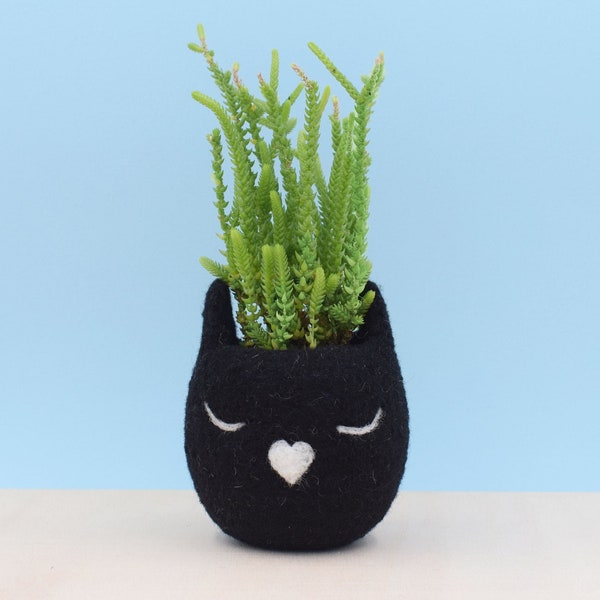 Black Cat lover planter, Pet accessories, Cat mom gift for her, Animal planter,  Valentine gift for pet owners,  unique succulent  planter