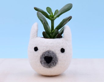 White bear planter | Christmas gift, Succulent planter, cactus pot, succulent vase, mini planter, Bear lover gift, nursery decoration