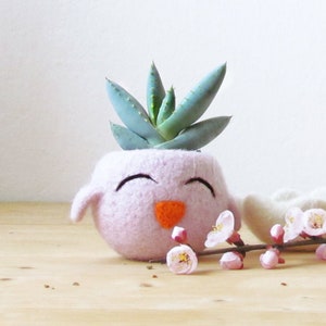 Funny and colorful home decor idea succulent planter, pink Chick, teacher gift for her, Mini Animal Vase, nursery decoration image 1