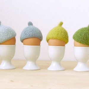Egg cozy for happy breakfast, Holiday table decor, Egg warmers, felt Egg hats, House warming gift, Mother day gift for mom Set of 4 image 1