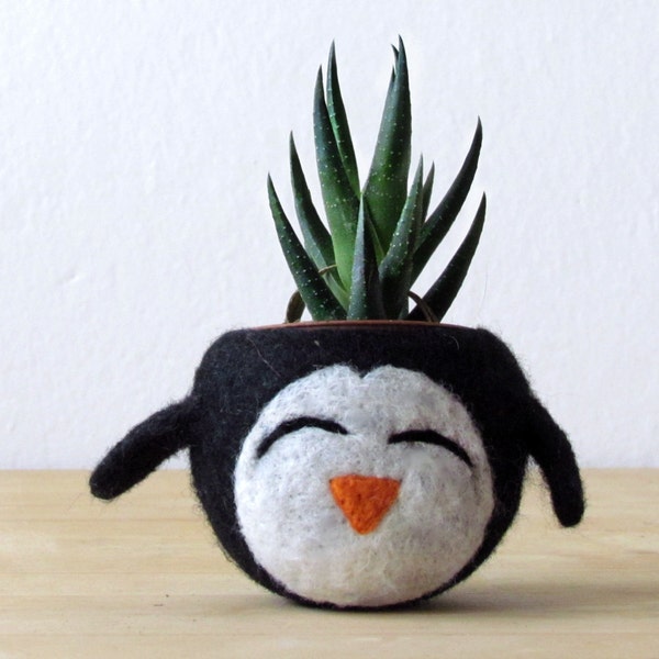 Desk accessories | Mini succulent planter, cute  happy penguin cactus planter, Mother day gift, indoor plant pot, handmade gift for her