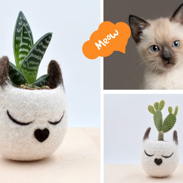 Cat lover gift for her, unique Mother's Day gift, Succulent planter, Siamese cat