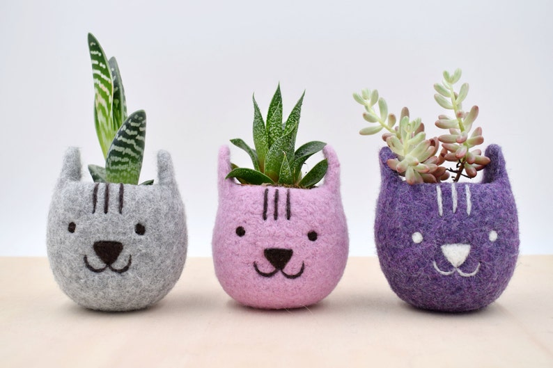 Neko Atsume planter special edition Felt succulent planter, Cat lovers Christmas gift, gift for her image 2