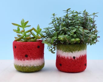 Watermelon vase | Felt succulent planter, mother day gift, unique planter, cactus vase, windowsill decoration, gift for her