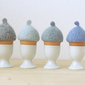 Christmas table decor / Egg cozy for Easter - pastel blue - felted acorn cap - Set of four - Housewarming gift