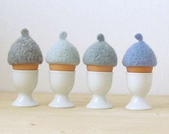 Christmas table decor / Egg cozy for Easter - pastel blue - felted acorn cap - Set of four - Housewarming gift