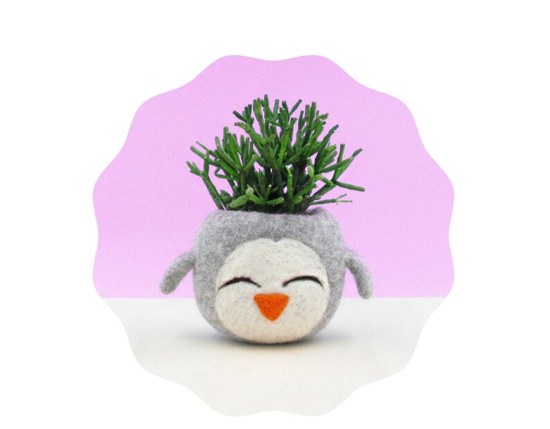 Happy penguin planter Succulent and plant lover gift, cactus planter, mini planter, office decor, gift for her image 3