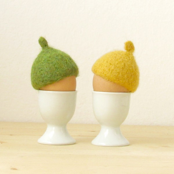 Festive table decor | Wool Felt egg hats, Mother day gift, House warming gift, Egg cozy for happy breakfast ( Set of 2)