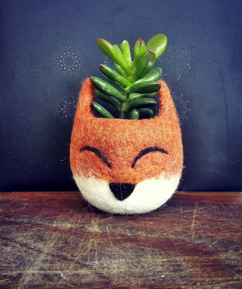 Fox planter unique office decor, Mini succulent pot, Animal planter, Handmade Mother day Gift, Coworker gift for her, Birthday gift image 1