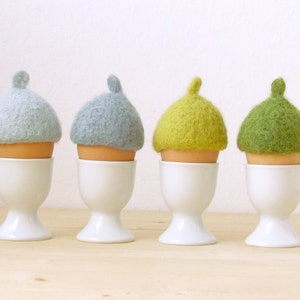 Egg cozy for happy breakfast, Holiday table decor, Egg warmers, felt Egg hats, House warming gift, Mother day gift for mom Set of 4 image 2