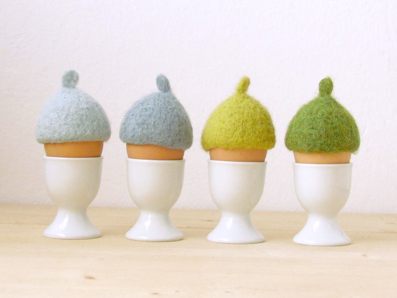 Egg cozy for happy breakfast, Holiday table decor, Egg warmers, felt Egg hats, House warming gift, Mother day gift for mom Set of 4 image 2