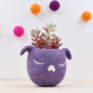 Dorm decor / Succulent planter / Dog lover gift for her / Cactus planter gifts / dog  / Small succulent pot / purple planter