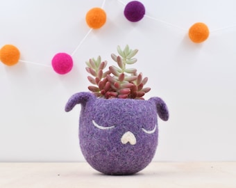 Dorm decor / Succulent planter / Dog lover gift for her / Cactus planter gifts / dog  / Small succulent pot / purple planter