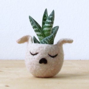 Cute dog planter handmade with wool felt