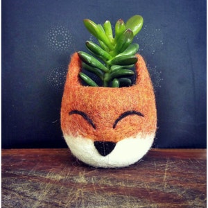 Fox planter unique office decor, Mini succulent pot, Animal planter, Handmade Mother day Gift, Coworker gift for her, Birthday gift image 2