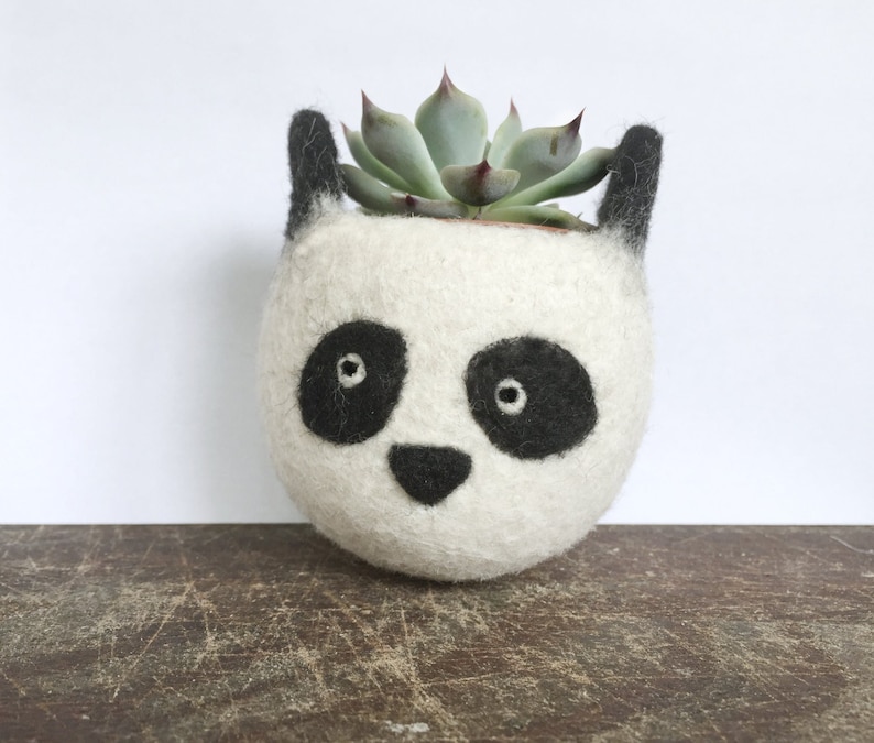 Cute panda planter Animal planter, Cactus little vase, mini plant container, desk decoration, panda lover, birthday gift for her image 1