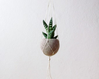 Vertical garden planter, Hanging planter, Macrame plant hanger, Beige Felt planter, air plant vase, Boho home decor, unique Christmas gift