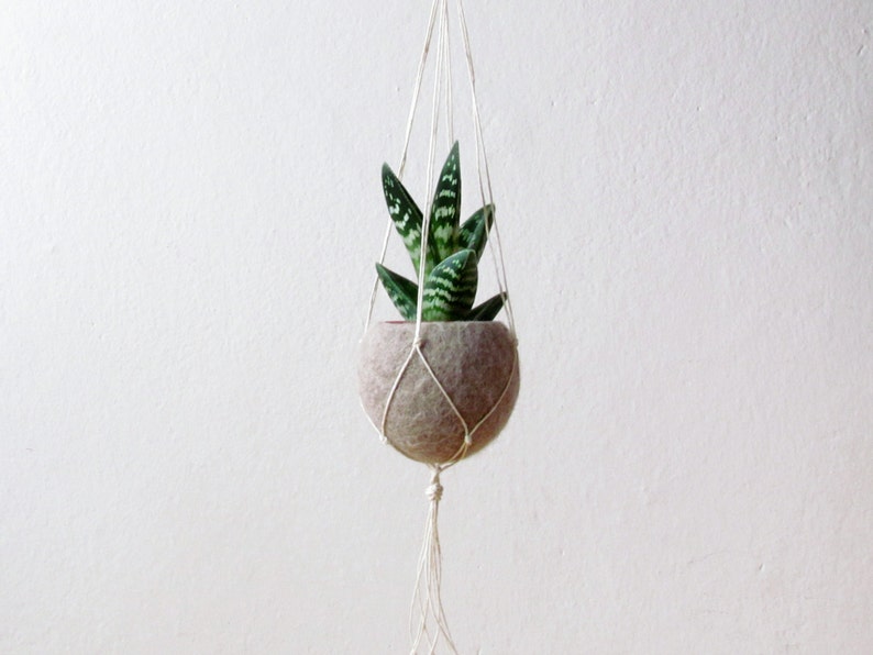 Vertical garden planter, Hanging planter, Macrame plant hanger, Beige Felt planter, air plant vase, Boho home decor, choose your color 