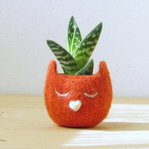 Personalized planter / Cat / Small succulent pot / Felt succulent planter / cat lover gift image 1