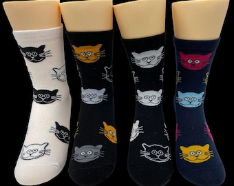 Funny Cat Socks - Pack of 4 - Gift for Cat Lovers