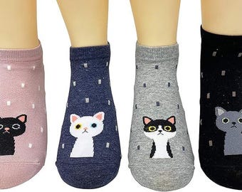 Amazing quality cute cat socks (pack of 4), kitty socks, cat socks, gifts for cat lover, cat lover gift, fun cat socks, cute cat socks