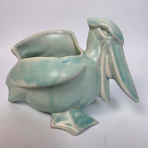 Vintage McCoy Pottery Pelikanplanter Aqua Blå Glasyr USA Keramik Fågelfigur