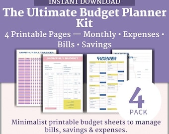 Żółty planer budżetu do druku | Miesięczny tracker finansowy, organizer wydatków i oszczędności, lista kontrolna rachunków w formacie PDF | Natychmiastowe pobranie