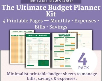 Zielony i pomarańczowy planer budżetu | Miesięczny rejestr finansów, organizer wydatków i oszczędności, lista kontrolna rachunków w formacie PDF | Natychmiastowe pobranie