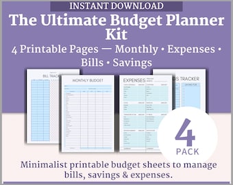 Niebieski planer budżetowy do druku | Miesięczny rejestr finansów, organizer wydatków i oszczędności, lista kontrolna rachunków w formacie PDF | Natychmiastowe pobranie